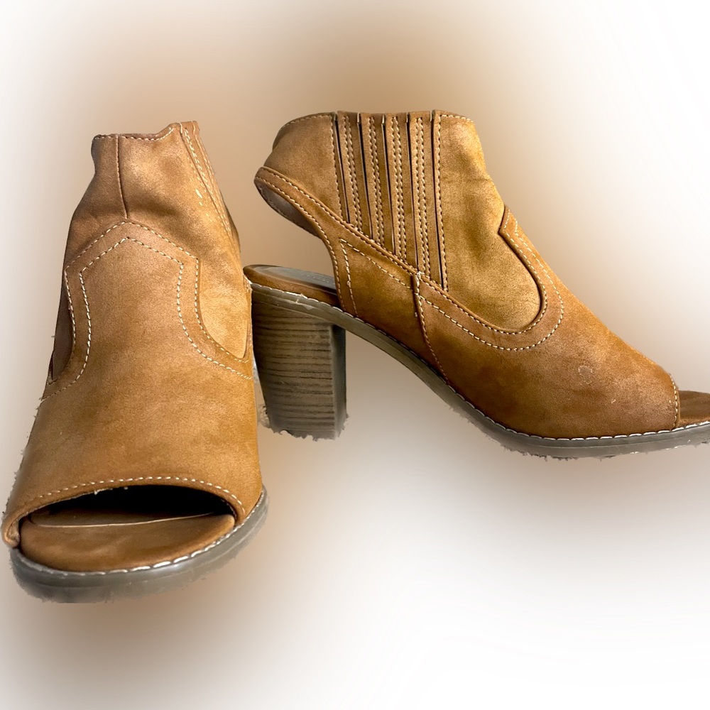 Tan Peep-Toed Ankle Booties 8